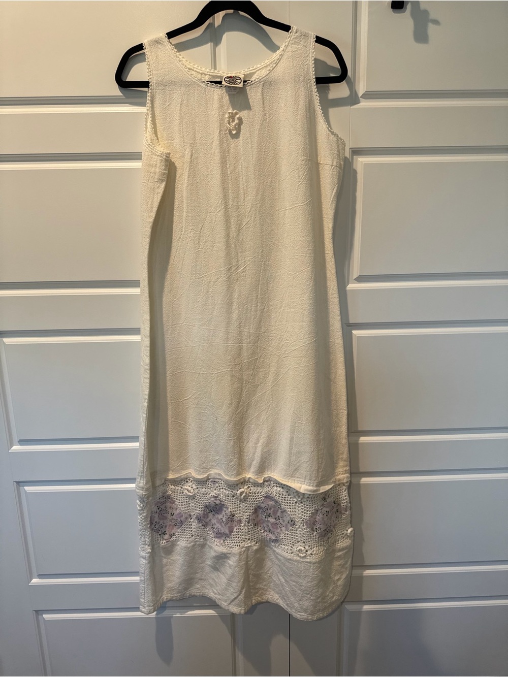 Vintage Produce Company Cottagecore MIDI Crochet Dress Ivory Patchwork Size M